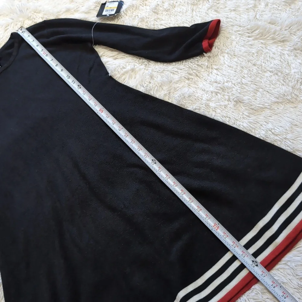 NWT JH Black Knit A Line Sweater Dress With Contrast Striped Hems Size Medium